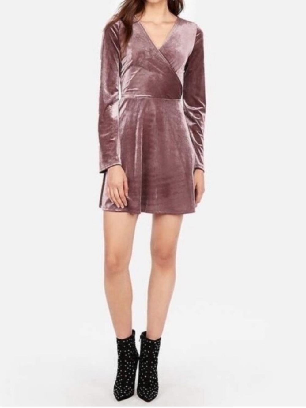 Express Velvet Wrap Mini Dress in Dusty Rose